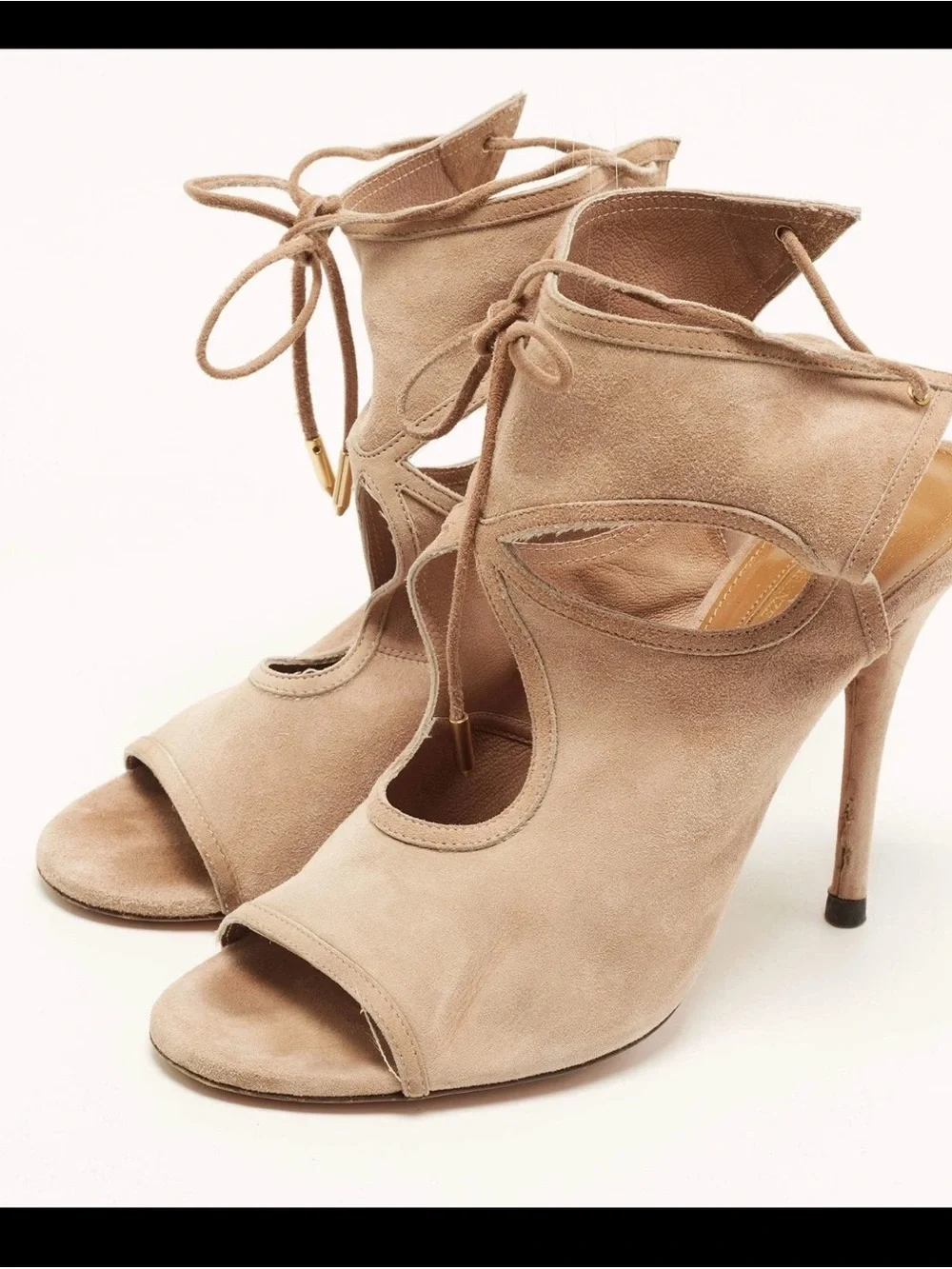 Aquazzura Sexy Thing 38/ 7.5-8 us suede hells tie ankle stilettos clean